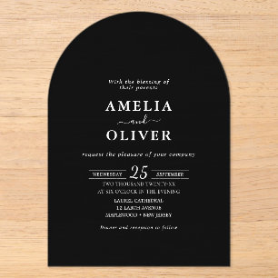 Invitations En Acrylique Mariage Élégant Minimaliste Noir Acrylique en Arch