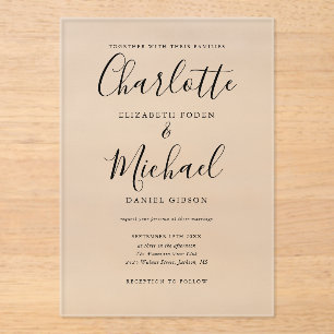 Invitations En Acrylique Mariage élégant moderne à la signature en écriture