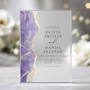 Invitations En Acrylique Mariage Élégant Moderne Agate Lavande Violet Or