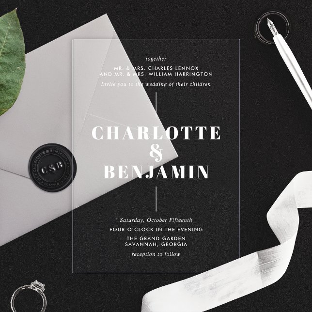 Invitations En Acrylique Mariage Élégant Moderne Blanc (Créateur téléchargé)