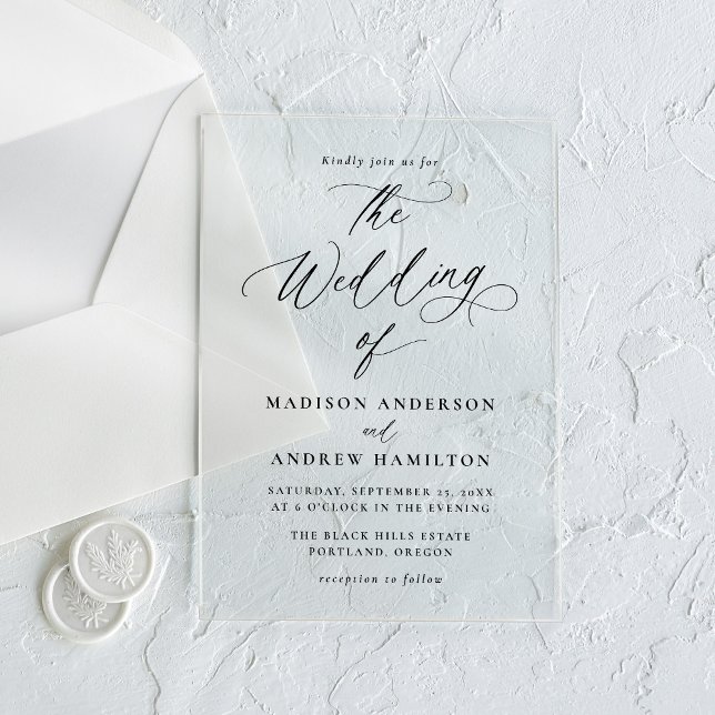 Invitations En Acrylique Mariage Élégant Moderne Calligraphié Noir (Créateur téléchargé)