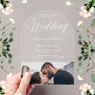 Invitations En Acrylique Mariage Élégant Moderne Calligraphie Photo en Bas
