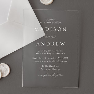 Invitations En Acrylique Mariage Élégant Moderne Écriture Blanche