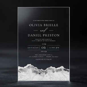 Invitations En Acrylique Mariage Élégant Moderne en Agate Argentée Blanche