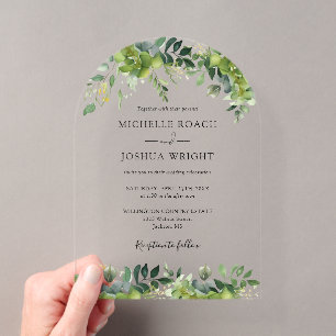 Invitations En Acrylique Mariage Élégant Moderne Floral Vert Courbé