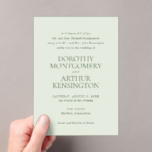 Invitations En Acrylique Mariage élégant moderne Sage Green