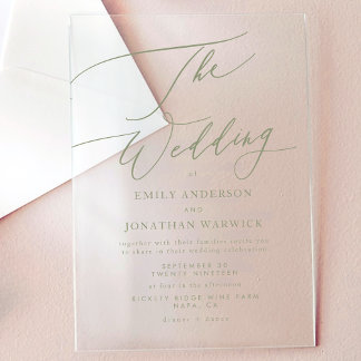 Invitations En Acrylique Mariage élégant moderne Sage Green