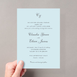 Invitations En Acrylique Mariage élégant Monogramme Bleu Poudre Classique