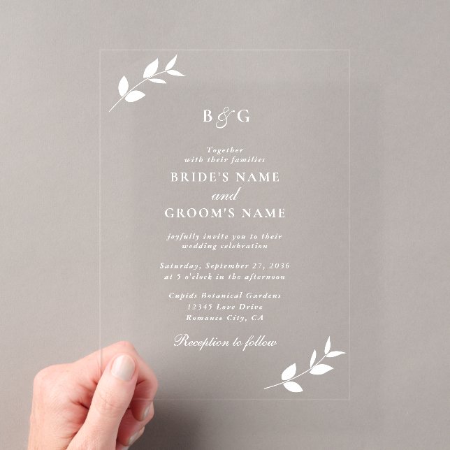 Invitations En Acrylique Mariage Élégant Monogramme Transparent Clair avec  (In situ (ordinateur de poche))