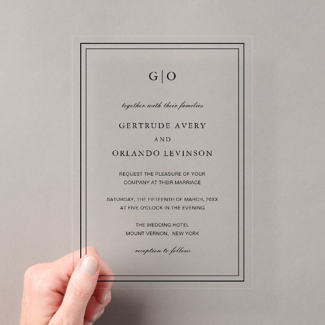 Invitations En Acrylique Mariage Élégant Noir et Blanc Classique (In situ (ordinateur de poche))