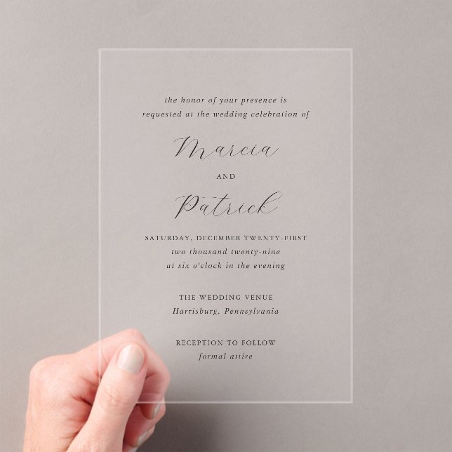 Invitations En Acrylique Mariage Élégant Noir et Blanc Classique (In situ (ordinateur de poche))