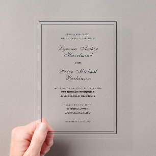 Invitations En Acrylique Mariage Élégant Noir et Blanc Classique