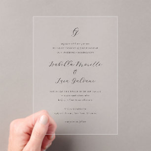Invitations En Acrylique Mariage Élégant Noir et Blanc de Style Coastal Chi