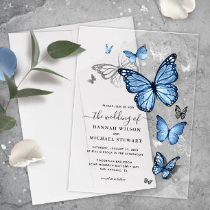 Invitations En Acrylique Mariage élégant papillon bleu bébé lumière argenté