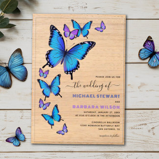 Invitations En Acrylique Mariage élégant papillon floral bleu violet