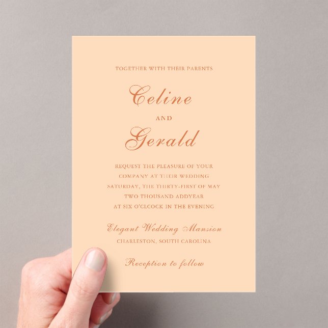 Invitations En Acrylique Mariage élégant Peach Classic (In situ (ordinateur de poche))