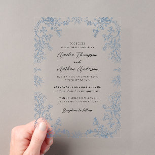 Invitations En Acrylique Mariage Élégant Poussiéreux en Dentelle Fleurie Bl