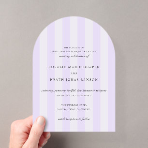 Invitations En Acrylique Mariage Élégant Rayures Violettes Modernes