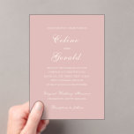 Invitations En Acrylique Mariage élégant rose Celine<br><div class="desc">Invitations de mariage classiques avec un design simple et intemporel avec un script élégant et des polices serif traditionnelles.</div>