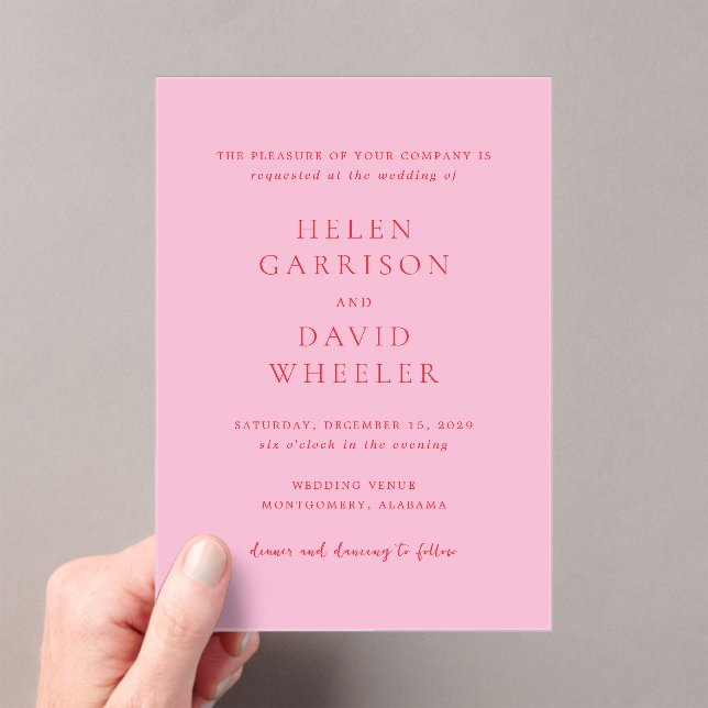 Invitations En Acrylique Mariage Élégant Rose et Rouge Classique (In situ (ordinateur de poche))