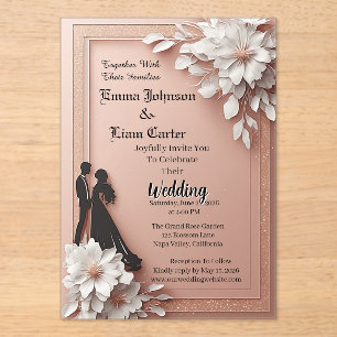 Invitations En Acrylique Mariage Élégant Rose Gold Floral