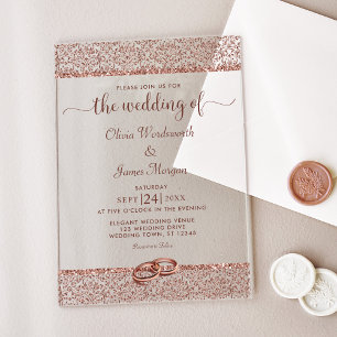Invitations En Acrylique Mariage élégant rose gold pailleté damassé