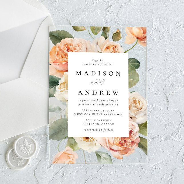 Invitations En Acrylique Mariage Élégant Rose Pêche (Créateur téléchargé)