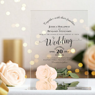 Invitations En Acrylique Mariage Élégant Rose Pêche Pâle Calligraphie Dente
