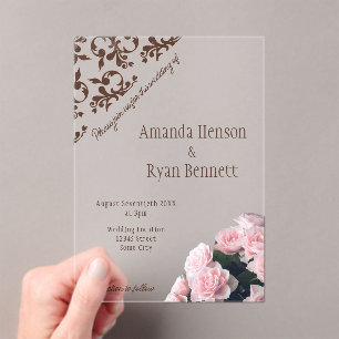 Invitations En Acrylique Mariage Élégant Rose Rose Roccoco