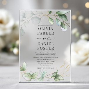 Invitations En Acrylique Mariage Élégant Rustique à la Verdure d'Eucalyptus