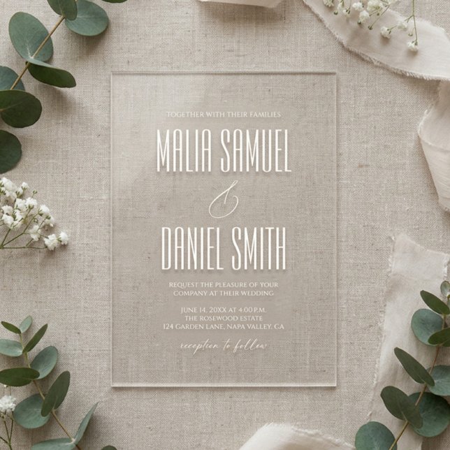 Invitations En Acrylique Mariage Élégant Rustique Blanc (Créateur téléchargé)