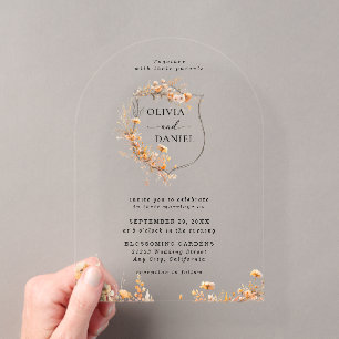 Invitations En Acrylique Mariage Élégant Rustique Fantaisiste aux Fleurs Sa
