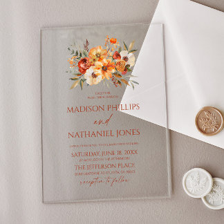 Invitations En Acrylique Mariage Élégant Rustique Floral Fleurs Automne