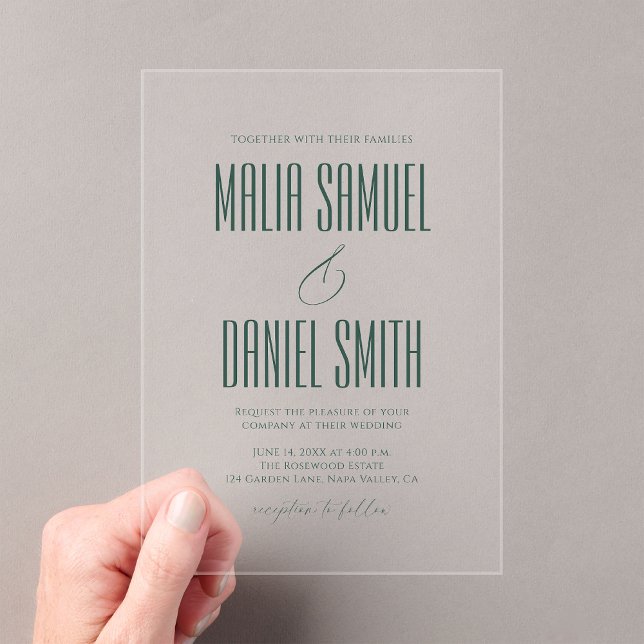 Invitations En Acrylique Mariage Élégant Rustique Vert Émeraude (Créateur téléchargé)