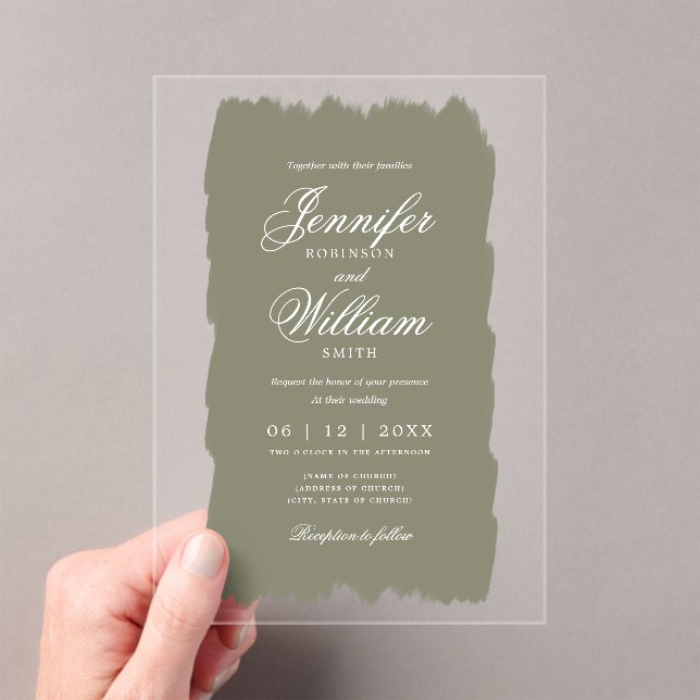 Invitations En Acrylique Mariage Élégant Script romantique Sage Peinture ve (In situ (ordinateur de poche))