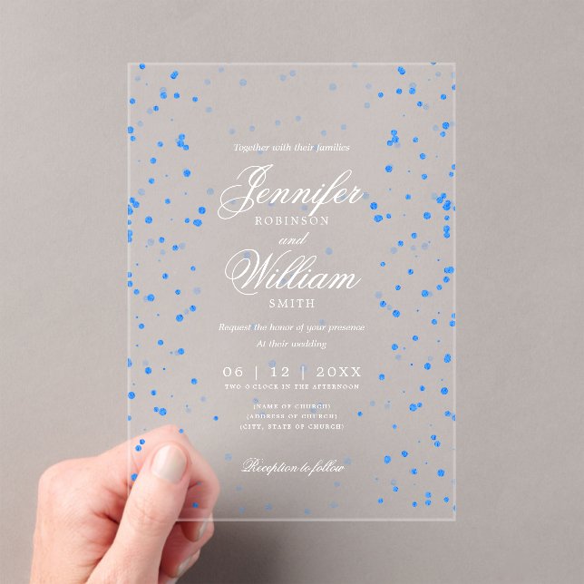 Invitations En Acrylique Mariage Élégant Script romantique Spectacle bleu (In situ (ordinateur de poche))