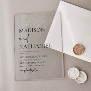 Invitations En Acrylique Mariage Élégant Simple Minimaliste Noir Blanc