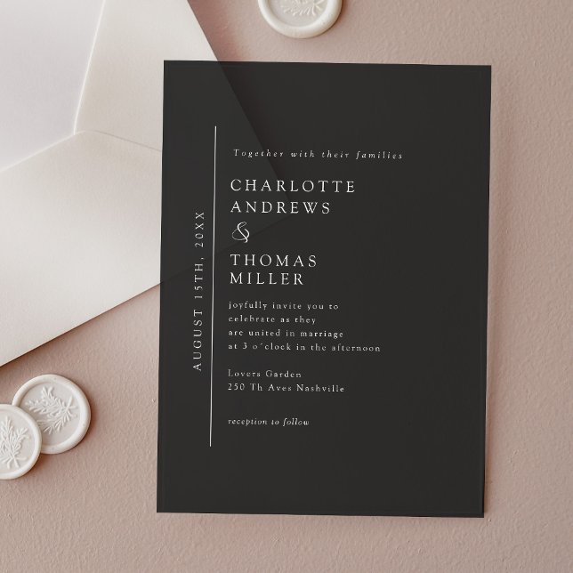 Invitations En Acrylique Mariage Élégant Tendance Gris Foncé (Elegant Trending Wedding Dark Grey Acrylic Invitations)