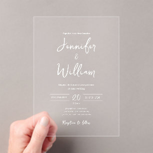 Invitations En Acrylique Mariage élégant Typographie de script moderne Blan