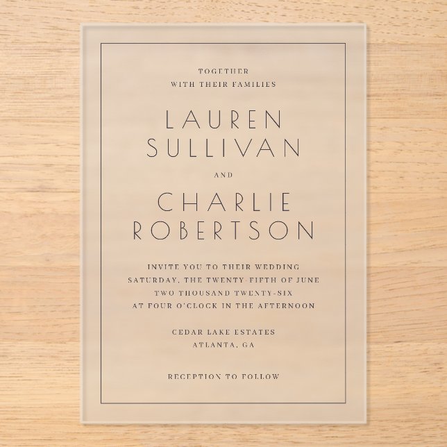 Invitations En Acrylique Mariage Élégant Typographique Noir (Recto)