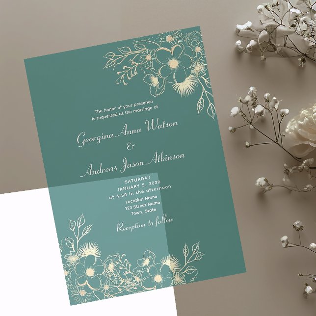 Invitations En Acrylique Mariage Élégant Vert et Or (Créateur téléchargé)