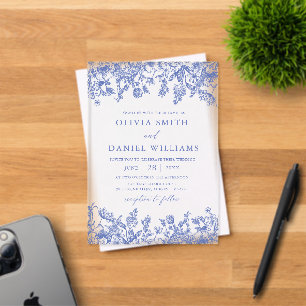 Invitations En Acrylique Mariage Élégant Victorien Fleurs Bleues Sauvages