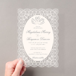 Invitations En Acrylique Mariage Élégant Vintage Crème Ivoire Dentelle Cygn