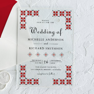 Invitations En Acrylique Mariage en broderie ukrainienne rouge et noire