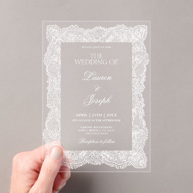 Invitations En Acrylique Mariage en dentelle blanche (In situ (ordinateur de poche))