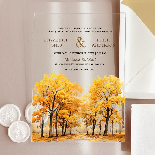 Invitations En Acrylique Mariage en forêt automnale avec chênes (Créateur téléchargé)
