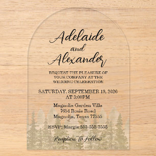 Invitations En Acrylique Mariage en forêt de bois vert