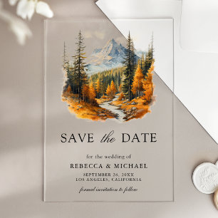 Invitations En Acrylique Mariage en forêt de montagne automnale Enregistrez
