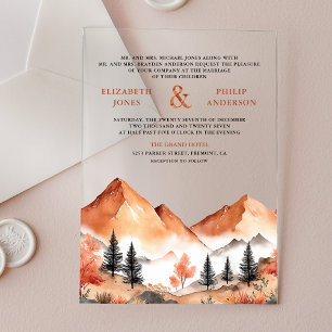 Invitations En Acrylique Mariage en forêt sur la montagne de terre cuite