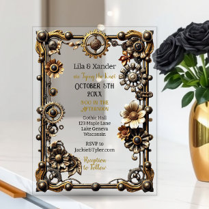 Invitations En Acrylique Mariage en métal gothique argent et or Steampunk